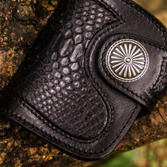 Handmade Leather Biker Wallet Mens Cool Short Chain Wallet Trucker Wallet with Chain