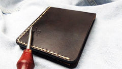 Leather Mens Slim Coffee Front Pocket Bifold Small Wallets Card Wallet for Men - imessengerbags