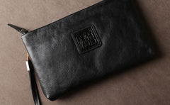 Genuine Leather Mens Clutch Cool Slim Wallet Zipper Clutch Wristlet Bag Wallet for Men Women