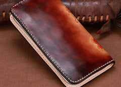 Handmade Leather Mens Clutch Wallet Cool Ganesha Tooled Wallet Long Zipper Wallets for Men - imessengerbags