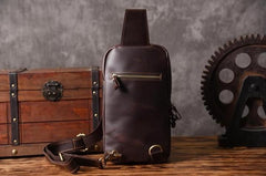 Handmade Leather Mens Cool Chest Bag Sling Bag Crossbody Bag Travel Bag Hiking Bag for men