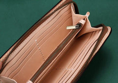 Handmade Leather Mens Clutch Wallet Cool Buddha&Demon Tooled Wallet Long Zipper Wallets for Men - imessengerbags