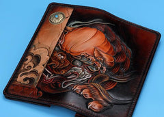 Handmade Leather Chinese Lion Mens Chain Biker Wallet Cool Leather Wallet With Chain Wallets for Men - imessengerbags