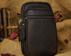 Mens Small Leather Belt Pouch Holster Belt Case Cell Phone Waist Pouch for Men
