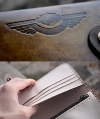 Handmade Mens Vintage Leather Long Biker Wallet Cool Long Chain Wallet for Men - imessengerbags