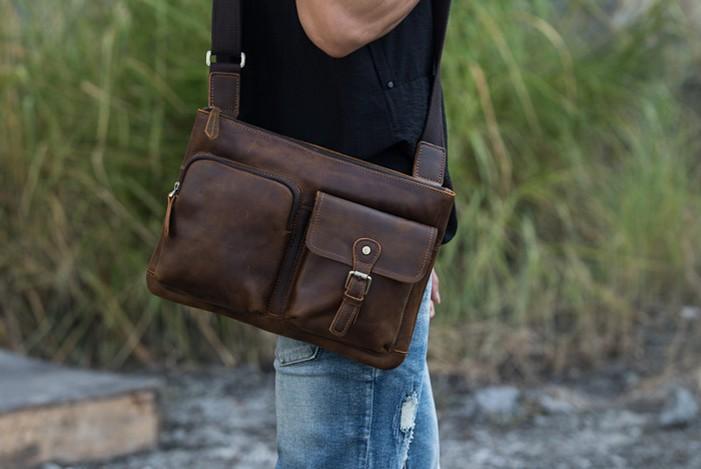 Vintage Leather Mens Cool Messenger Bag Shoulder Bags  for Men