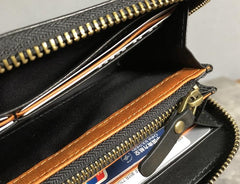 Genuine Leather Mens Cool Long Leather Wallet Zipper Clutch Wristlet Wallet for Men - imessengerbags