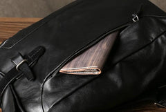 Genuine Leather Mens Cool Backpack Sling Bag Large Black Travel Bag Hiking Bag for men