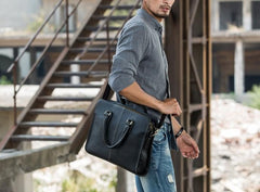 Vintage Black Leather Mens Briefcases Work Bag Laptop Bag Business Bag for Men - imessengerbags