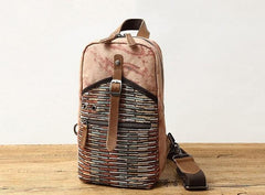 Rustic Canvas Leather Mens Sling Bag Chest Bag One Shoulder Pack for men - imessengerbags