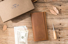 Vintage Slim long Wallet Leather Mens Tan Wallet Long Wallet for Men - imessengerbags
