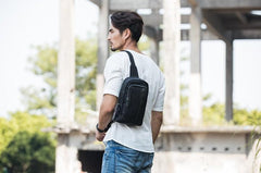 Leather Mens Black Sling Bag Sling Shoulder Bag Sling Backpack for men