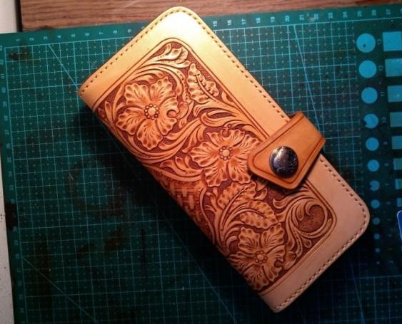 Handmade Tooled Floral Mens Leather Long Wallet Cool Long Wallet for Men