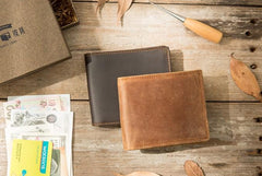 Coffee Cool Leather Mens Slim Small Wallet Bifold Vintage billfold Wallet for Men - imessengerbags