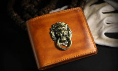 Handmade Leather Lion Mens billfold Wallet Cool Leather Wallet Slim Wallet for Men - imessengerbags