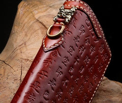 Handmade Leather Mens Chain Prajna Paramita Biker Wallet Cool Leather Wallet Long Phone Wallets for Men