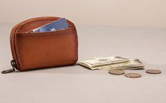 Vintage Leather Mens Small Wallet Zipper Card Coin Wallet for Men - imessengerbags