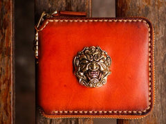 Handmade Leather Tibetan Tooled Mens billfold Wallet Cool Chain Wallet Biker Wallet for Men