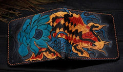 Handmade Leather Carp Tooled Mens billfold Wallet Cool Leather Wallet Slim Wallet for Men - imessengerbags