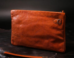 Handmade Leather Mens Clutch Cool Slim Wallet Zipper Clutch Wristlet Wallet for Men