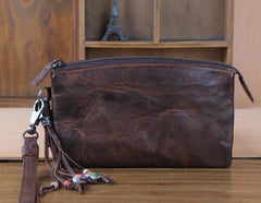 Handmade Genuine Leather Mens Cool Long Leather Wallet Zipper Clutch Wristlet Wallet for Men - imessengerbags