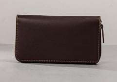 Coffee Leather Mens Zipper Travel Wallet Passport Wallet Clutch Wallets for Men - imessengerbags