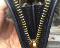 Genuine Leather Mens Cool Long Leather Wallet Biker Wallet Zipper Clutch Wallet for Men - imessengerbags