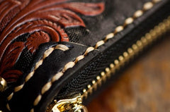 Handmade Leather Mens Tooled Eagle Chain Biker Wallet Cool Leather Wallet Long Clutch Wallets for Men - imessengerbags