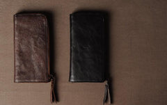 Genuine Leather Mens Cool Long Leather Wallet Cards Phone Zipper Clutch Wristlet Wallet for Men - imessengerbags