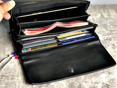 Handmade Genuine Leather Mens Clutch Cool Slim Wallet Zipper Clutch Wristlet Wallet for Men - imessengerbags