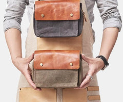 Canvas Leather Mens Belt Pouch Waist Bag Fanny Pack Small Side Bag for Men - imessengerbags