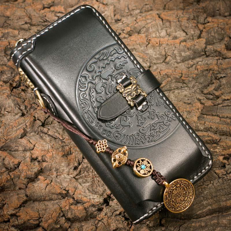 Handmade Leather Mens Chain Biker Wallet Cool Leather Wallet Long Phone Wallets for Men - imessengerbags
