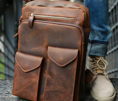 Cool Brown Leather Mens Backpack Travel Backpacks Laptop Backpack for men - imessengerbags