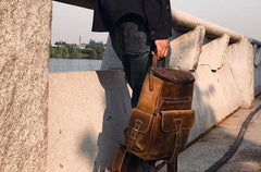 Vintage Cool Leather Mens Backpack Large Travel Bag Hiking Bag for men - imessengerbags