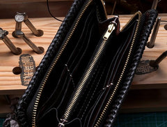 Handmade Leather Mens Clutch Wallet Cool Carp Tooled Wallet Long Zipper Wallets for Men - imessengerbags