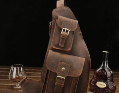 Leather Mens Sling Bag Chest Bag Cool Sling Shoulder Bag Sling Backpack for men - imessengerbags
