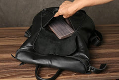 Genuine Leather Mens Cool Backpack Sling Bag Large Black Travel Bag Hiking Bag for men - imessengerbags