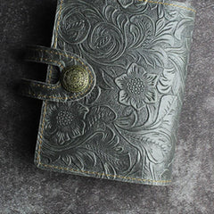 Handmade Leather Floral Mens Cool Short Wallet Card Holder Small Card Slim Wallets for Men