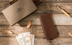 Cool Vintage Slim Mens long Wallet Leather Wallet Bifold Long Wallets for Men - imessengerbags