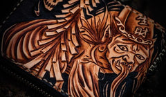 Handmade Leather Chinese Black&White Tooled Mens billfold Wallet Cool Leather Wallet Slim Wallet for Men - imessengerbags