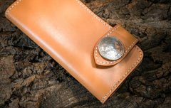 Handmade Leather Mens Cool Beige Chain Wallet Biker Trucker Wallet with Chain