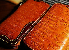 Handmade Leather Mens Tibetan Chain Biker Wallet Cool Leather Wallet Long Clutch Wallets for Men