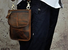 Mens Leather Small Belt Pouch Slim Side Bag Waist Pouch Holster Belt Case for Men