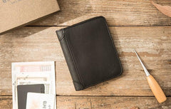 Black Cool Leather Mens Small Wallet Trifold Vintage billfold Wallet for Men - imessengerbags