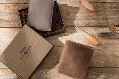 Coffee Cool Leather Mens Small Wallets Bifold Vintage Slim billfold Wallet for Men - imessengerbags