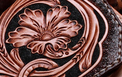 Handmade Leather Mens Tooled Floral Clutch Wallet Cool Wallet Long Wallets for Men Women - imessengerbags