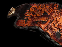 Handmade Leather Tooled Chinese Dragon Biker Wallet Mens Cool Short Chain Wallet Trucker Wallet with Chain - imessengerbags