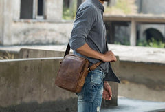 Cool Mens Small Leather Brown Bag Messenger Bags Shoulder Bags  for Men