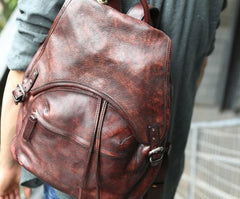 Coffee Leather Mens Backpack Travel Backpack Laptop Backpacks for men
