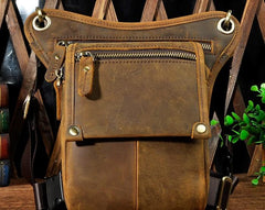 Mens Leather Biker Drop Leg Bag Waist Bag Belt Pouch Pack Side Bag for Men